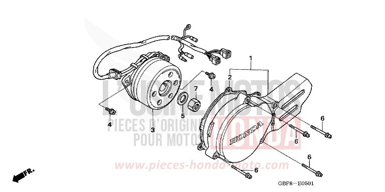 PANNEAU CARTER-MOTEUR G. (CR85R5,6/RB5,6) de CR85R "Grandes Roues" EXTREME RED (R292) 2005